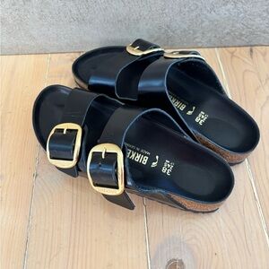 Birkenstock Arizona Black + Gold Buckles Size 8